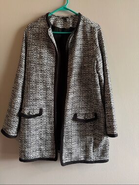 Talbots Black and White Tweed Open-Front Cardigan
